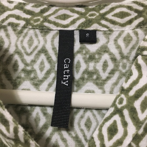 Cathy size small green & white blouse - Picture 3 of 5
